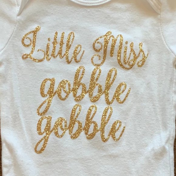 Little Miss Gobble Gobble Thanksgiving Baby Girls Glitter Onesie 9 Months - Picture 4 of 4